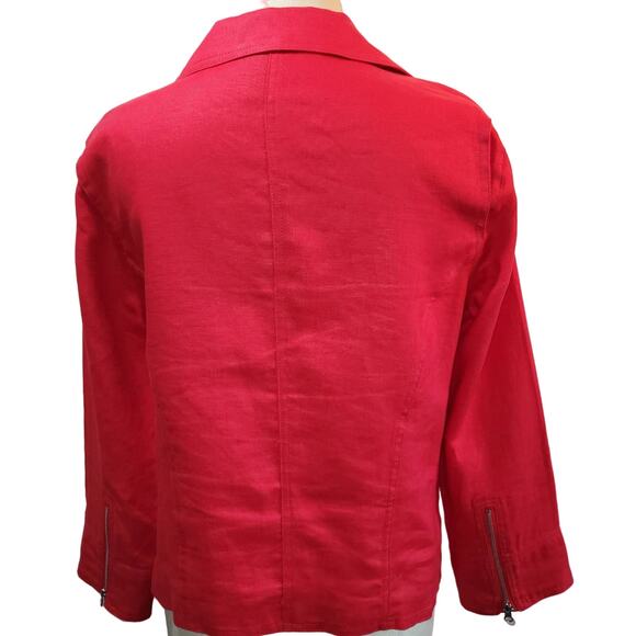 Multiples 100% Linen Moto Jacket Size S Red Statement Street Style Transitional - Picture 3 of 9
